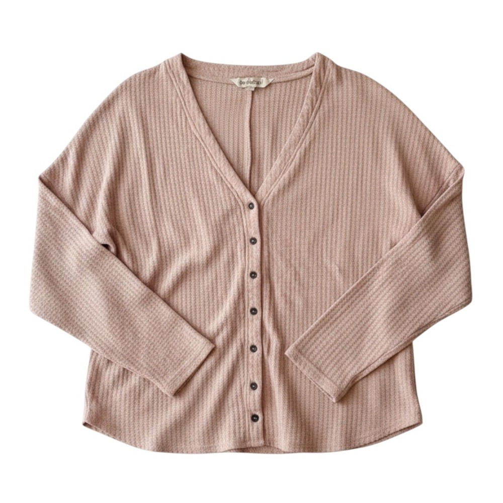 Davi & Dani Cardigan Sweater Beige Waffle Knit Casual Soft Girl Nature  Large